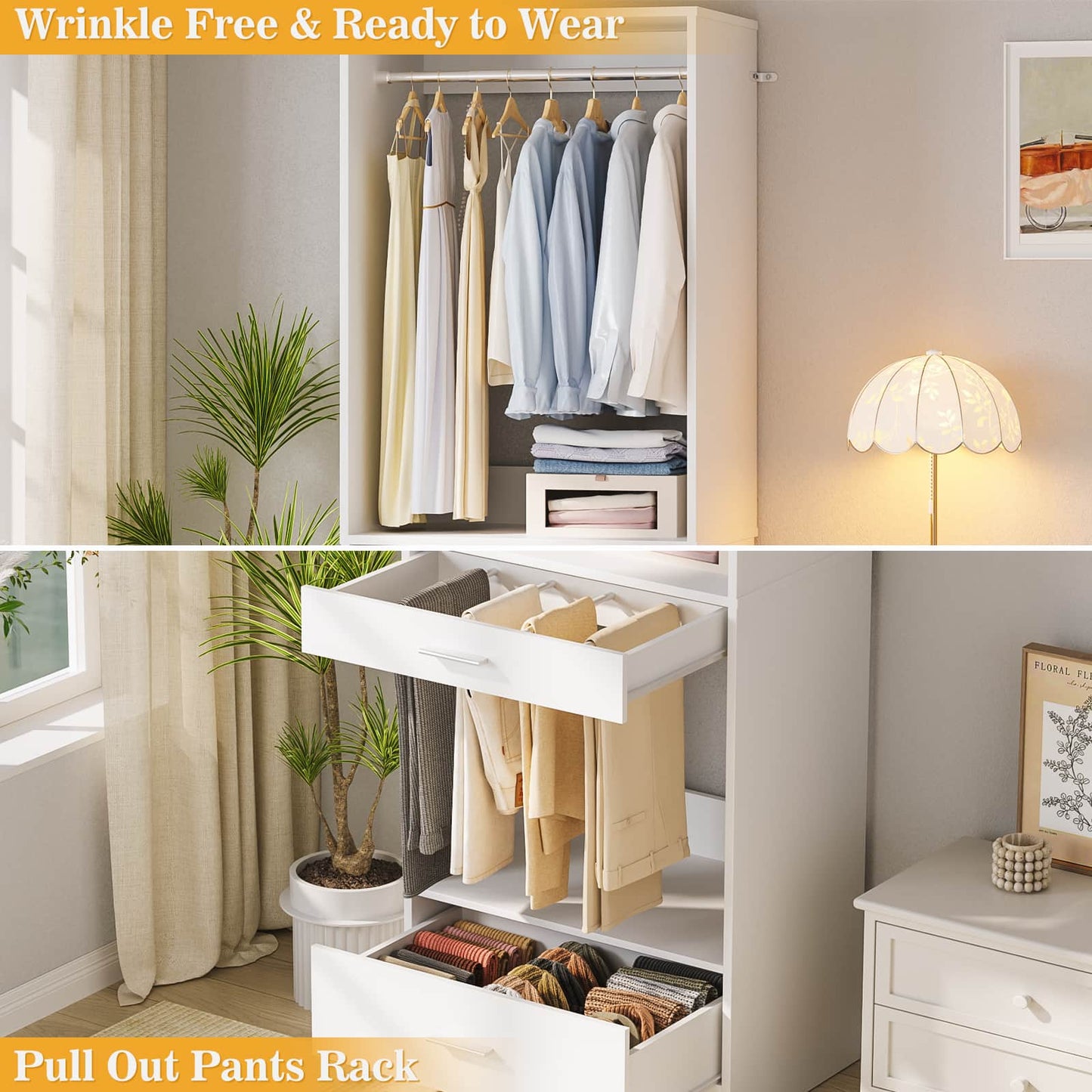 94.4''(7.9ft) Walk-in Closet Organizers with Drawers, Hanging Rods, and Pant Racks
