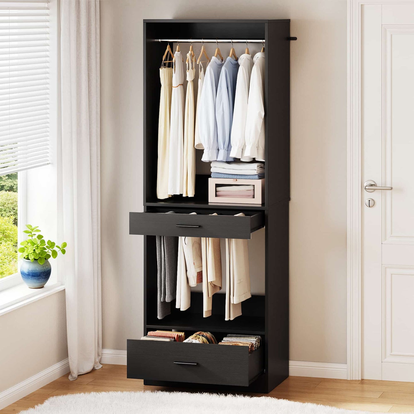 23.6" Walk-in Closet Organizer with Drawer, Pant Rack, and Hanging Rod
