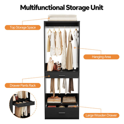 23.6" Walk-in Closet Organizer with Drawer, Pant Rack, and Hanging Rod