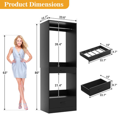 23.6" Walk-in Closet Organizer with Drawer, Pant Rack, and Hanging Rod