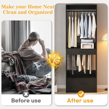 23.6" Walk-in Closet Organizer with Drawer, Pant Rack, and Hanging Rod