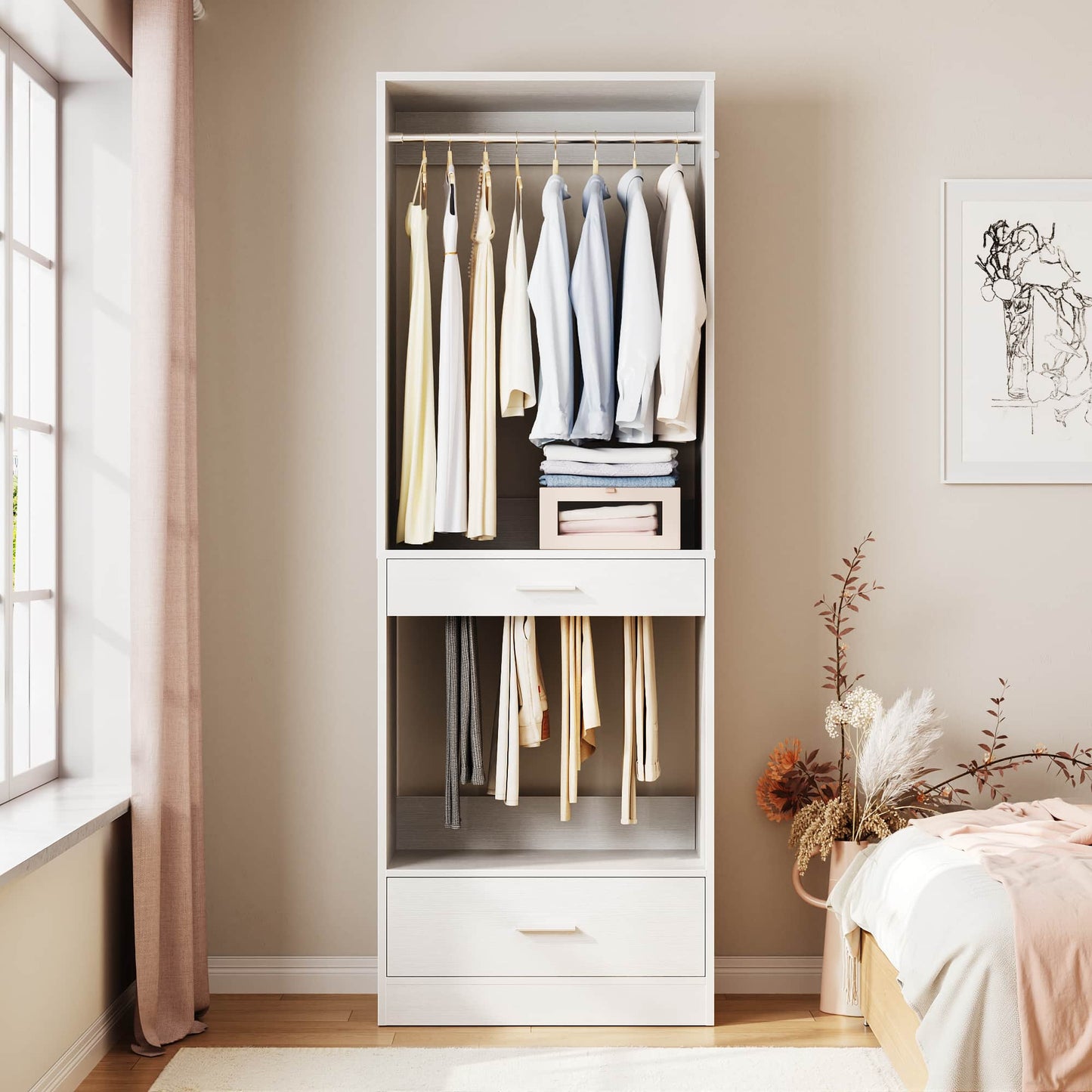 23.6" Walk-in Closet Organizer with Drawer, Pant Rack, and Hanging Rod