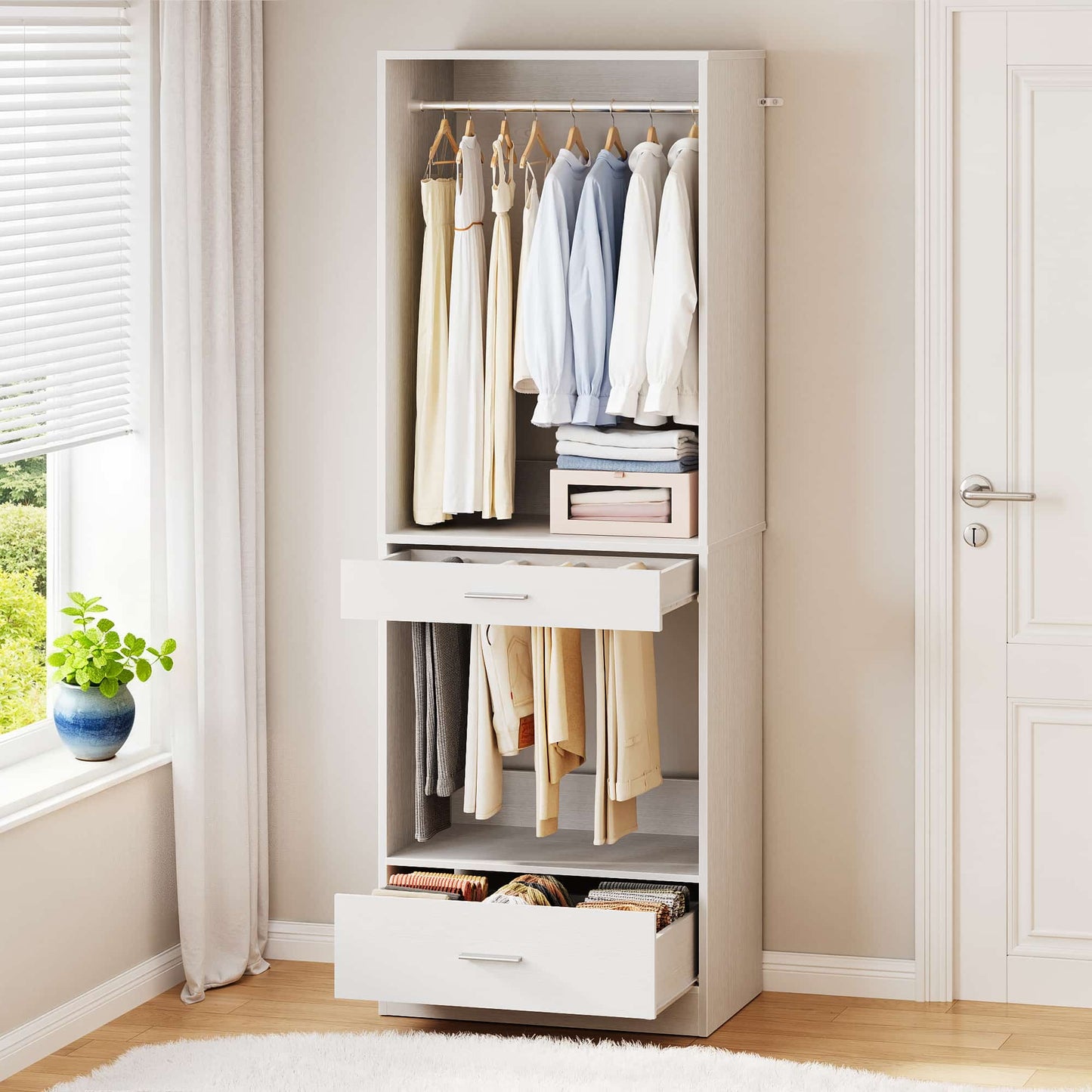 23.6" Walk-in Closet Organizer with Drawer, Pant Rack, and Hanging Rod