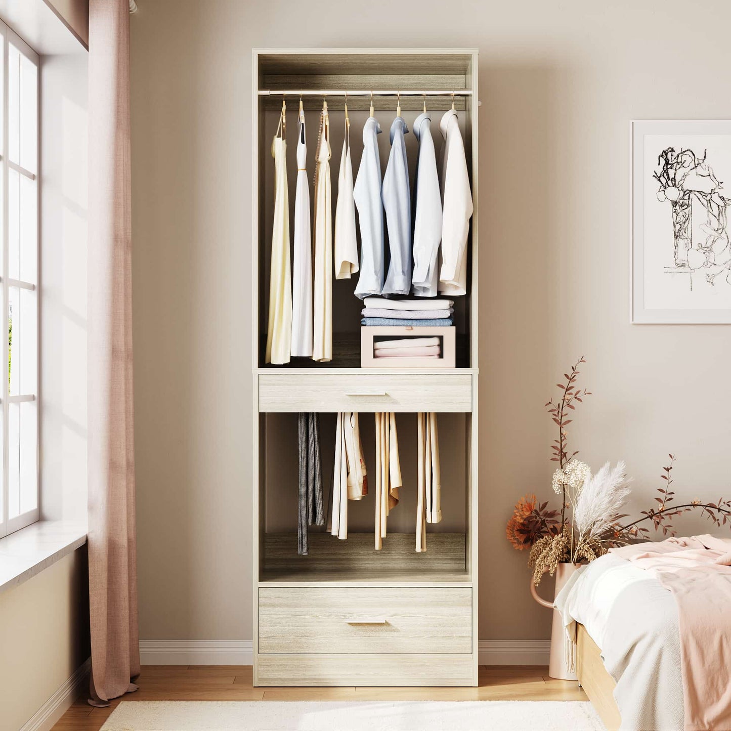 23.6" Walk-in Closet Organizer with Drawer, Pant Rack, and Hanging Rod