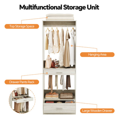 23.6" Walk-in Closet Organizer with Drawer, Pant Rack, and Hanging Rod