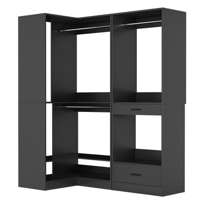 55''L x 34''W Corner Closet Organizer with 3 Hanging Rods, Drawer, Pant Rack