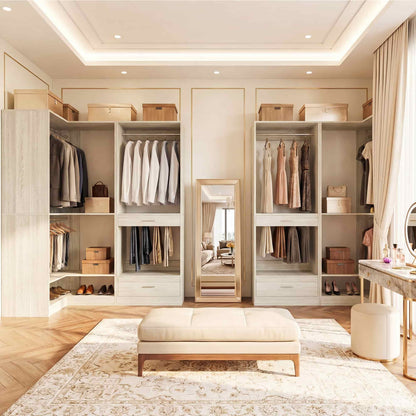 55''L x 34''W Corner Closet Organizer with 3 Hanging Rods, Drawer, Pant Rack
