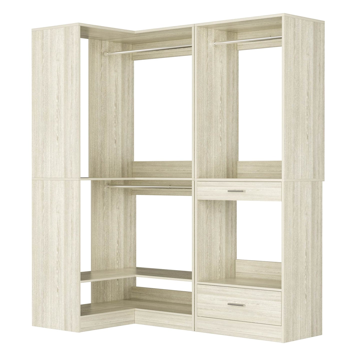 55''L x 34''W Corner Closet Organizer with 3 Hanging Rods, Drawer, Pant Rack