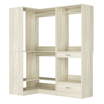 55''L x 34''W Corner Closet Organizer with 3 Hanging Rods, Drawer, Pant Rack