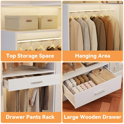 55''L x 34''W Corner Closet Organizer with 3 Hanging Rods, Drawer, Pant Rack