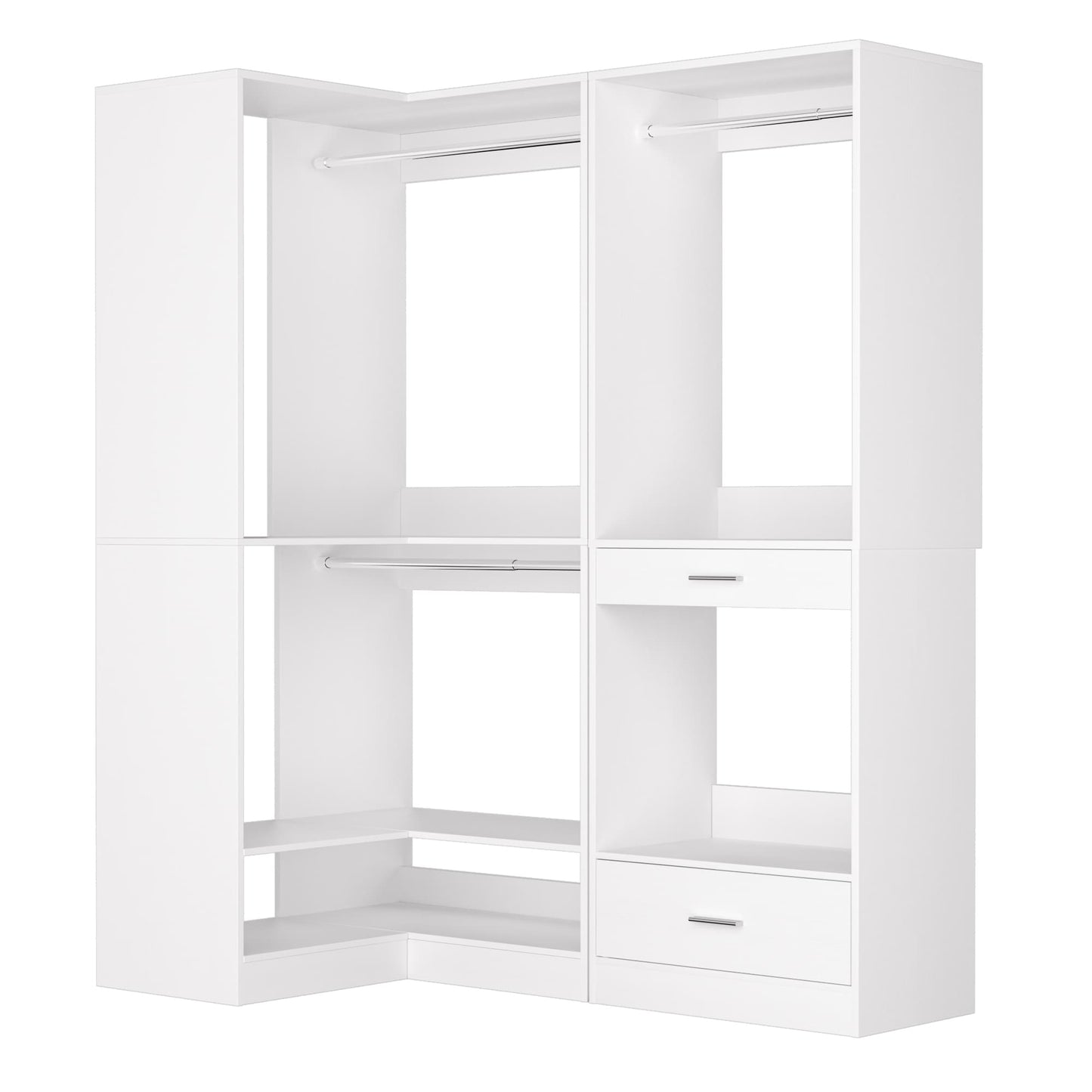 55''L x 34''W Corner Closet Organizer with 3 Hanging Rods, Drawer, Pant Rack