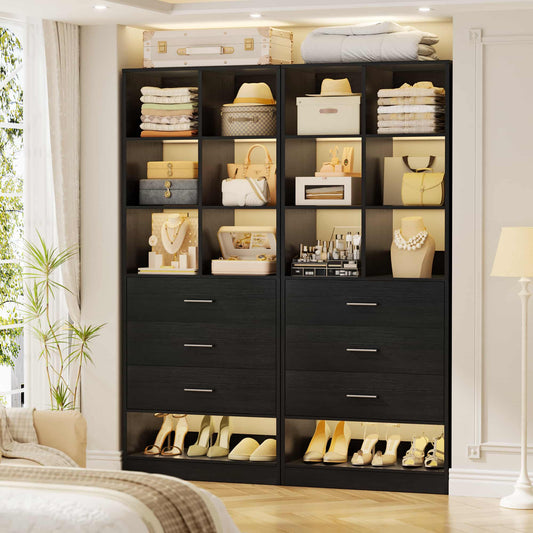 47.2" Modular Closet System Set of 2 with 6 Drawers and 12 Cube Storage
