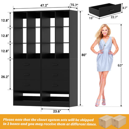 47.2" Modular Closet System Set of 2 with 6 Drawers and 12 Cube Storage