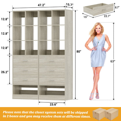 47.2" Modular Closet System Set of 2 with 6 Drawers and 12 Cube Storage