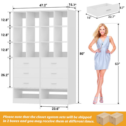 47.2" Modular Closet System Set of 2 with 6 Drawers and 12 Cube Storage