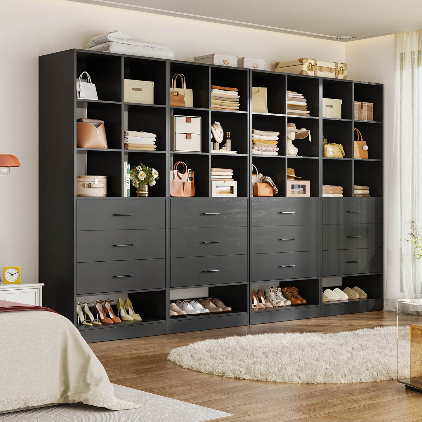 7.9 FT Walk-in Modular Closet System with 12 Drawers & 24 Cube Storage
