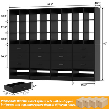 7.9 FT Walk-in Modular Closet System with 12 Drawers & 24 Cube Storage