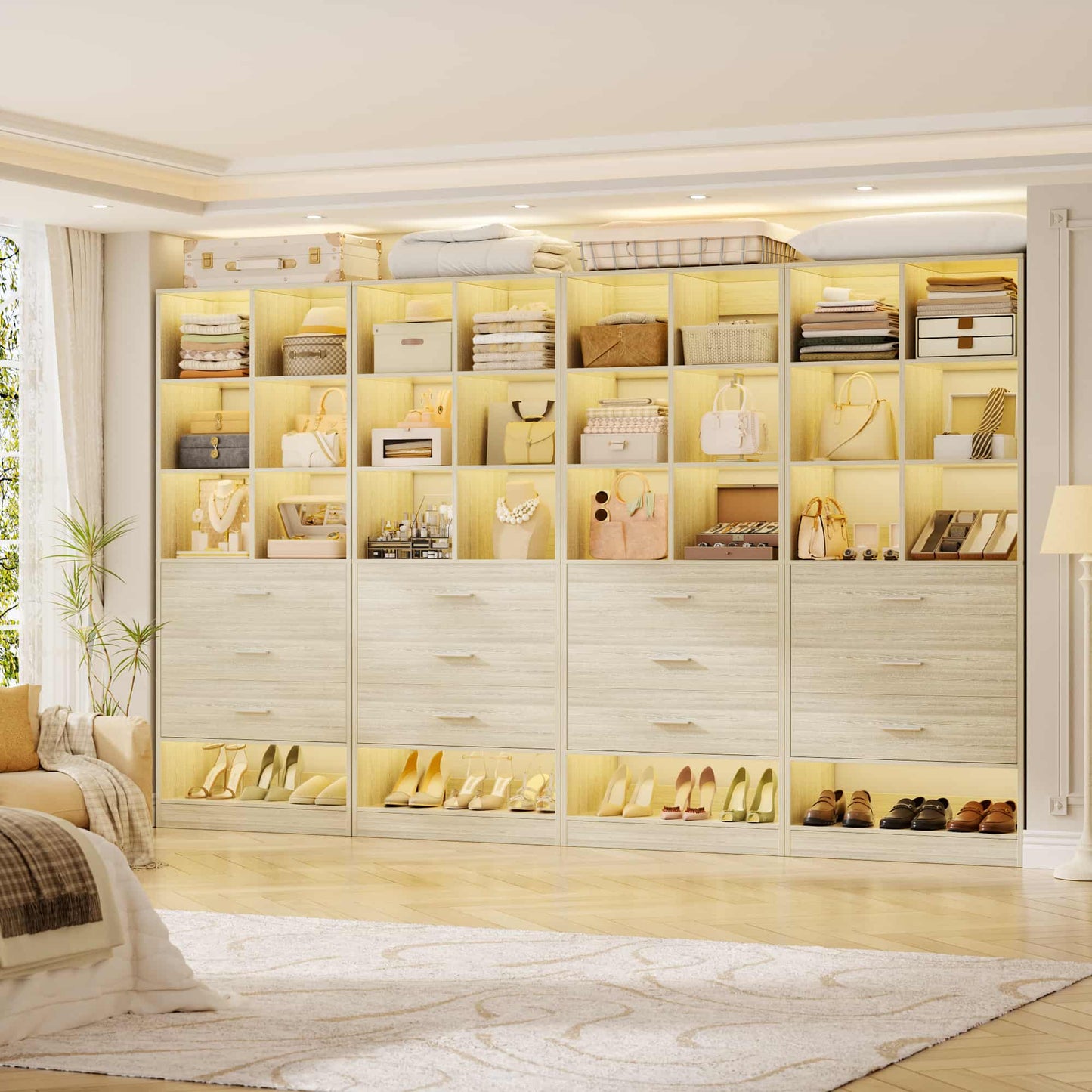 7.9 FT Walk-in Modular Closet System with 12 Drawers & 24 Cube Storage