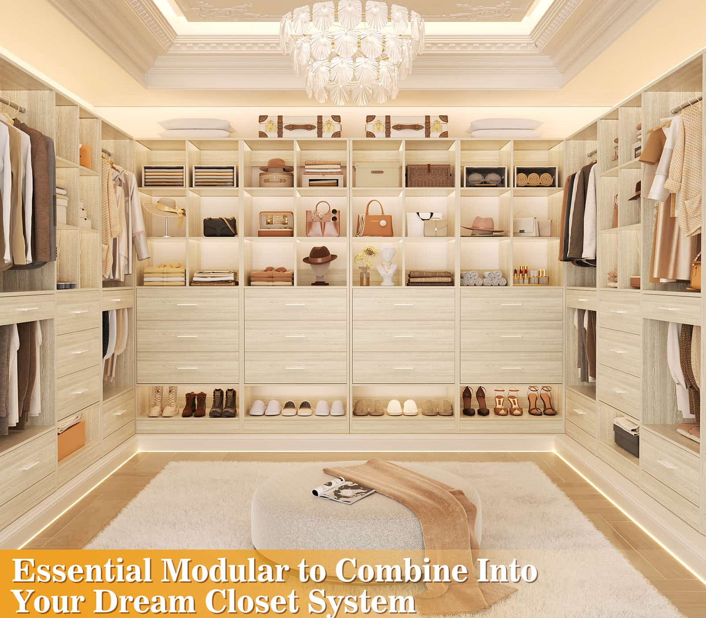 7.9 FT Walk-in Modular Closet System with 12 Drawers & 24 Cube Storage