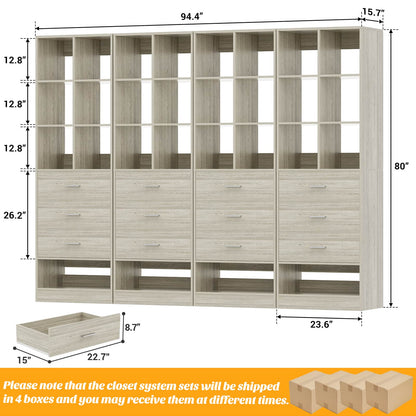 7.9 FT Walk-in Modular Closet System with 12 Drawers & 24 Cube Storage