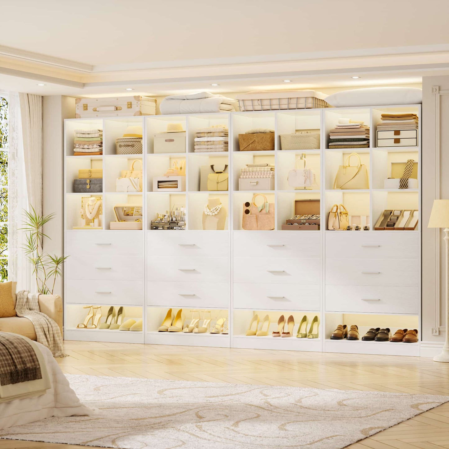7.9 FT Walk-in Modular Closet System with 12 Drawers & 24 Cube Storage