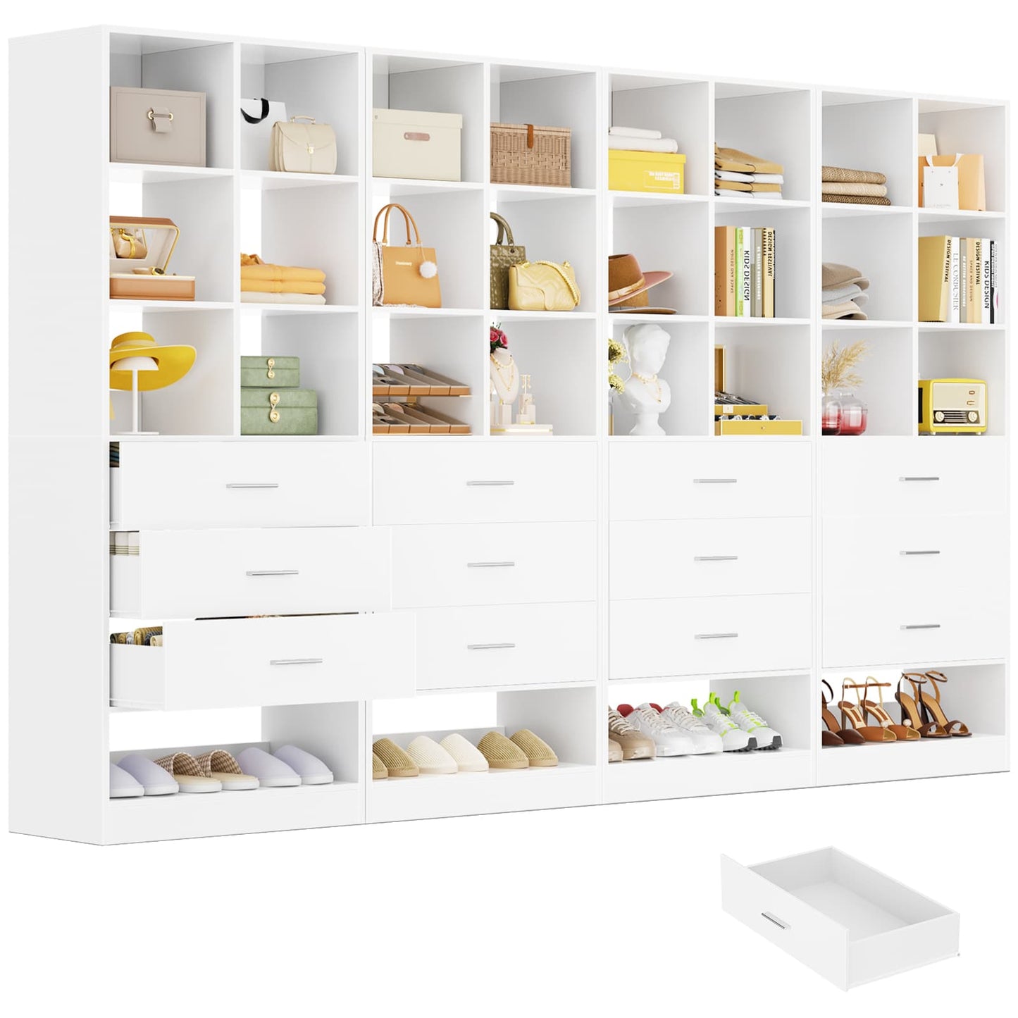 7.9 FT Walk-in Modular Closet System with 12 Drawers & 24 Cube Storage