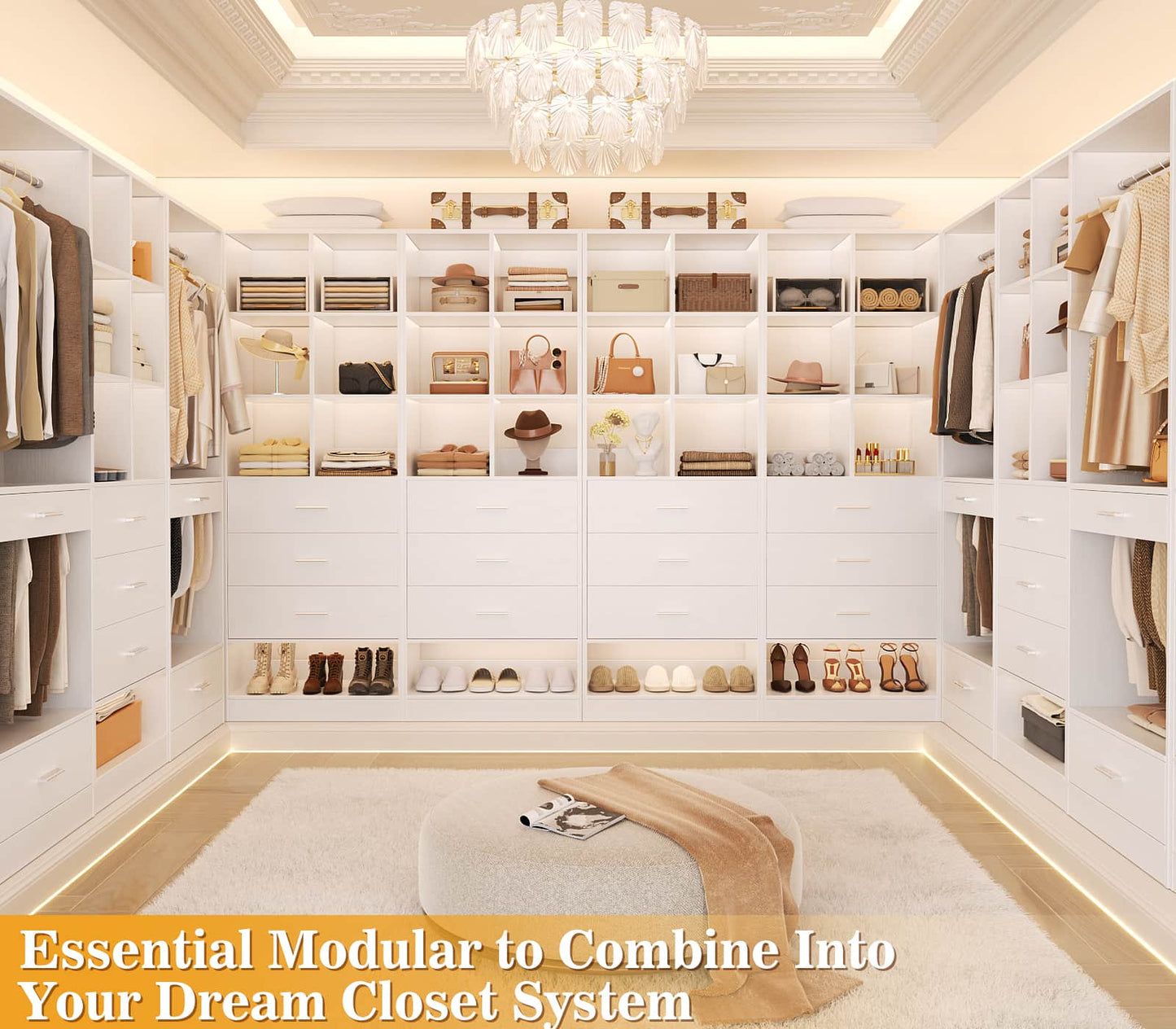 7.9 FT Walk-in Modular Closet System with 12 Drawers & 24 Cube Storage