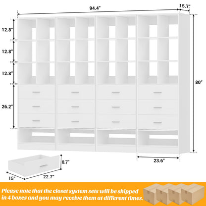 7.9 FT Walk-in Modular Closet System with 12 Drawers & 24 Cube Storage