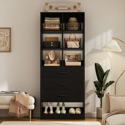 23.6" Freestanding Closet System with 3 Drawers, 6 Cube Storage & Shoe Rack