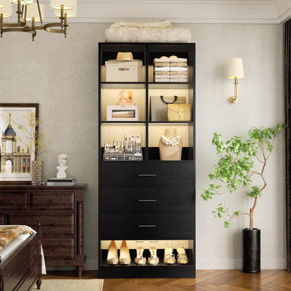 23.6" Freestanding Closet System with 3 Drawers, 6 Cube Storage & Shoe Rack