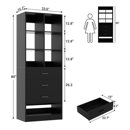 23.6" Freestanding Closet System with 3 Drawers, 6 Cube Storage & Shoe Rack