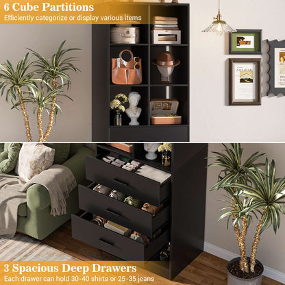 23.6" Freestanding Closet System with 3 Drawers, 6 Cube Storage & Shoe Rack
