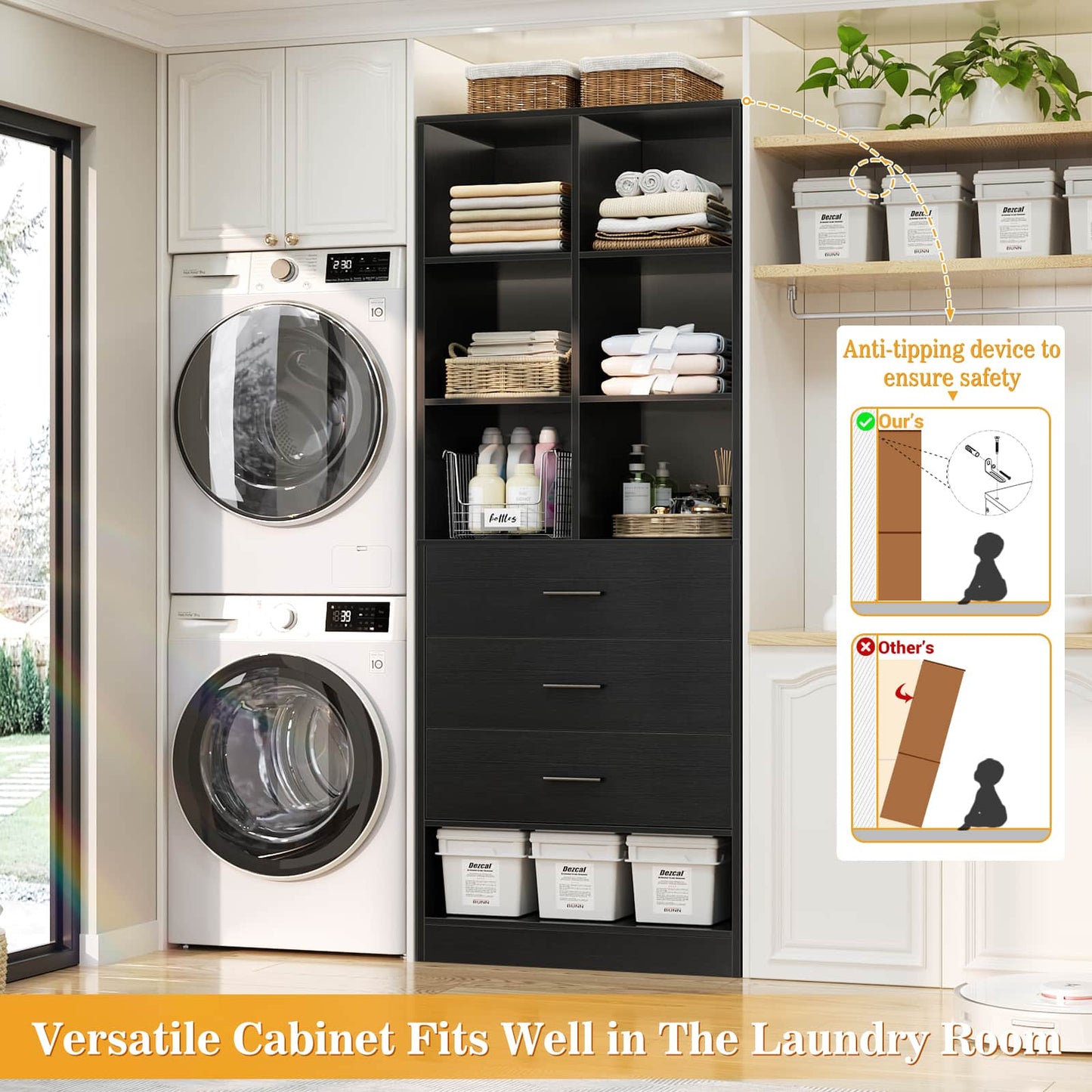 23.6" Freestanding Closet System with 3 Drawers, 6 Cube Storage & Shoe Rack