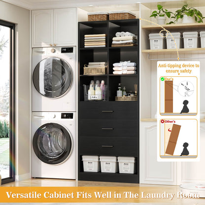 23.6" Freestanding Closet System with 3 Drawers, 6 Cube Storage & Shoe Rack