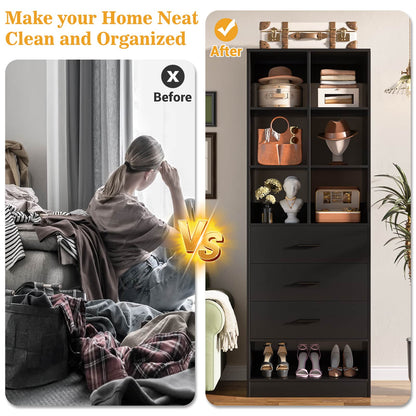 23.6" Freestanding Closet System with 3 Drawers, 6 Cube Storage & Shoe Rack