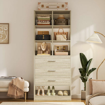 23.6" Freestanding Closet System with 3 Drawers, 6 Cube Storage & Shoe Rack