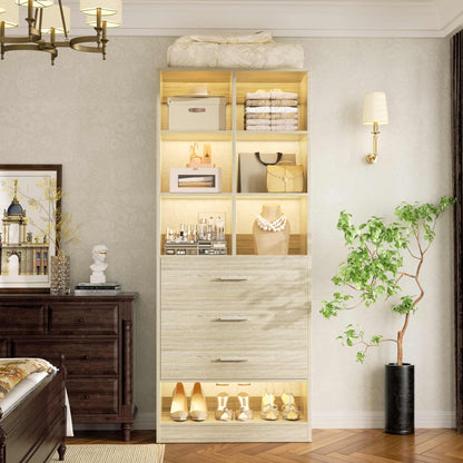 23.6" Freestanding Closet System with 3 Drawers, 6 Cube Storage & Shoe Rack