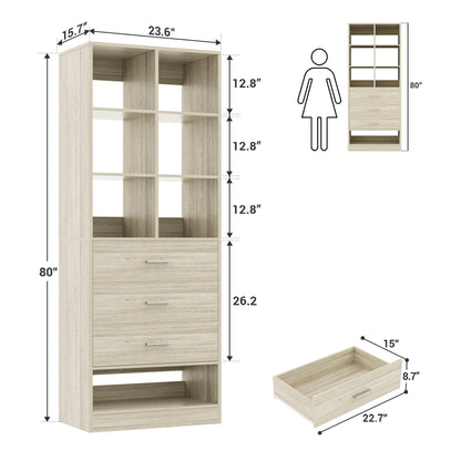23.6" Freestanding Closet System with 3 Drawers, 6 Cube Storage & Shoe Rack