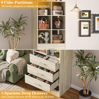 23.6" Freestanding Closet System with 3 Drawers, 6 Cube Storage & Shoe Rack