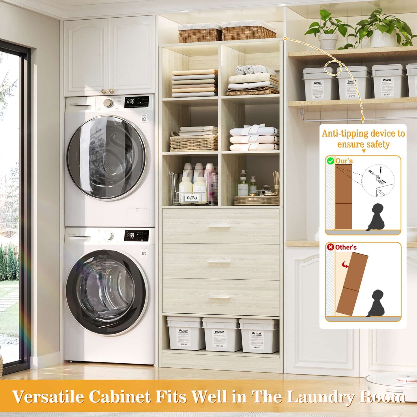 23.6" Freestanding Closet System with 3 Drawers, 6 Cube Storage & Shoe Rack