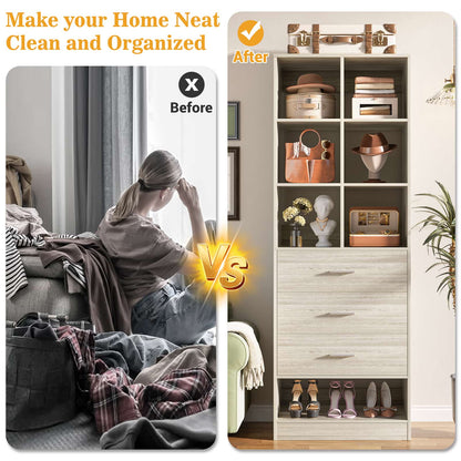 23.6" Freestanding Closet System with 3 Drawers, 6 Cube Storage & Shoe Rack