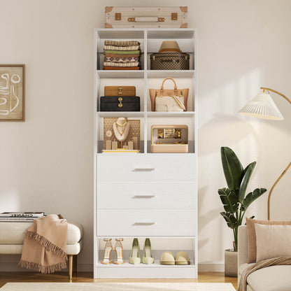 23.6" Freestanding Closet System with 3 Drawers, 6 Cube Storage & Shoe Rack