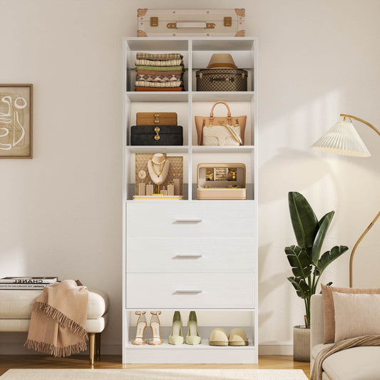 23.6" Freestanding Closet System with 3 Drawers, 6 Cube Storage & Shoe Rack