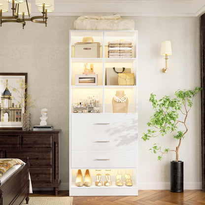 23.6" Freestanding Closet System with 3 Drawers, 6 Cube Storage & Shoe Rack
