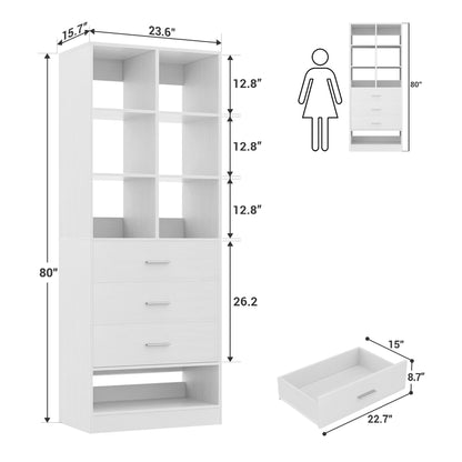 23.6" Freestanding Closet System with 3 Drawers, 6 Cube Storage & Shoe Rack