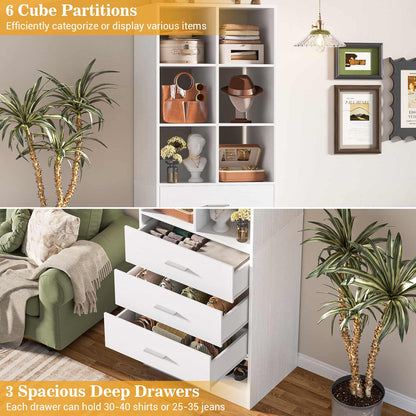 23.6" Freestanding Closet System with 3 Drawers, 6 Cube Storage & Shoe Rack
