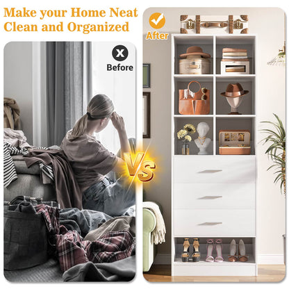 23.6" Freestanding Closet System with 3 Drawers, 6 Cube Storage & Shoe Rack