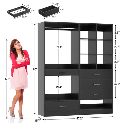47.2" Modular Closet System with 4 Drawers, Closet Organizers with Cube Storage and Pant Rack