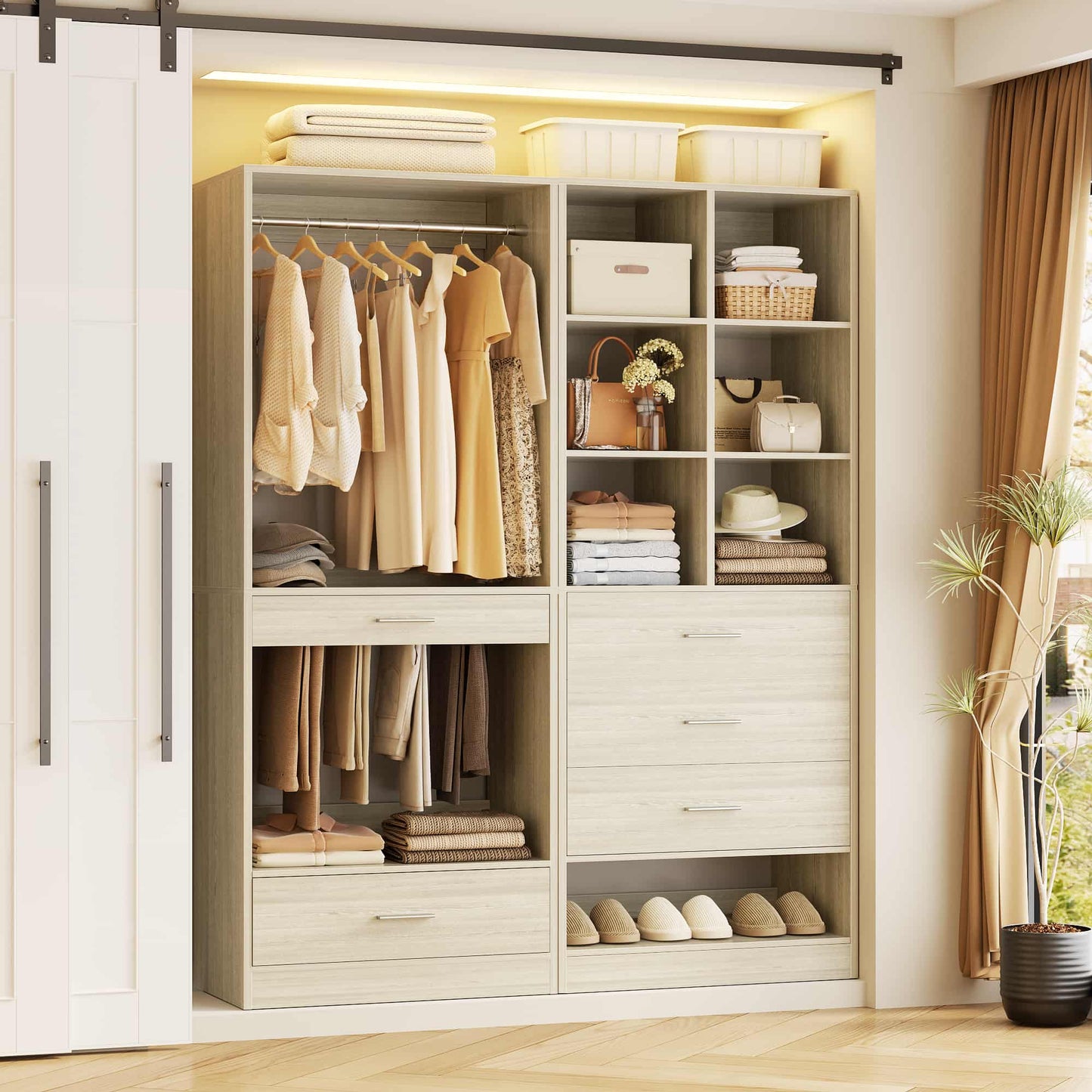 47.2" Modular Closet System with 4 Drawers, Closet Organizers with Cube Storage and Pant Rack
