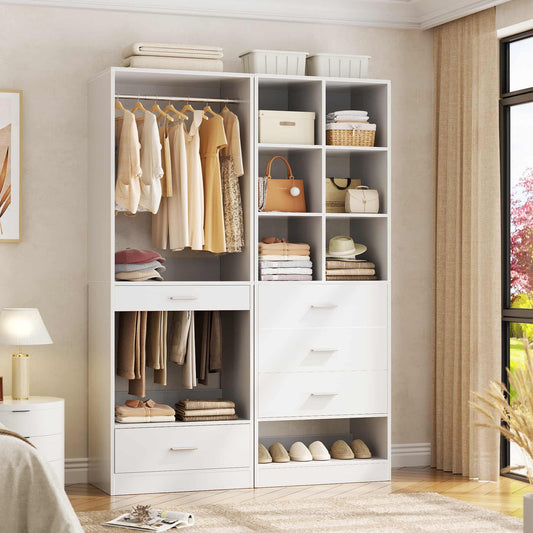 47.2" Modular Closet System with 4 Drawers, Closet Organizers with Cube Storage and Pant Rack